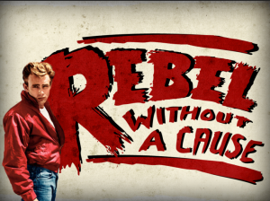 A promotional picture for the movie "Rebel Without a Cause" featuring James Dean.